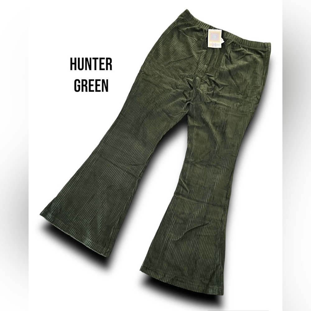 LuLaRoe Kylie Corduroy Pull on Flare Pants • Hunter Green - Picture 4 of 5